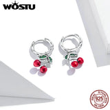 925 Silver Sweet Cherry Drop Earrings Red Enamel CQE905