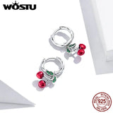 925 Silver Sweet Cherry Drop Earrings Red Enamel CQE905