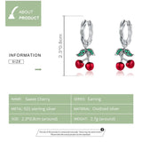 925 Silver Sweet Cherry Drop Earrings Red Enamel CQE905