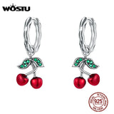 925 Silver Sweet Cherry Drop Earrings Red Enamel CQE905