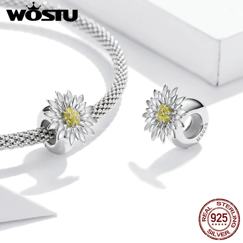 Sunflower Charm 925 Sterling Silver Beads Women Bracelet Jewelry DXC1765