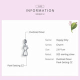 Sweet Cat Dangle Charm 925 Sterling Silver Zircon Beads Bracelet DIY