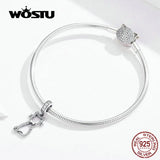 Sweet Cat Dangle Charm 925 Sterling Silver Zircon Beads Bracelet DIY