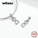 Sweet Cat Dangle Charm 925 Sterling Silver Zircon Beads Bracelet DIY