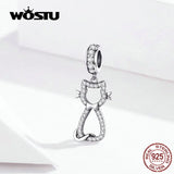 Sweet Cat Dangle Charm 925 Sterling Silver Zircon Beads Bracelet DIY