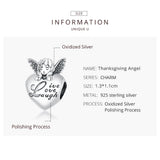 Thanksgiving Angel Charm 925 Silver Heart Bead for Bracelet Necklace CQC1633