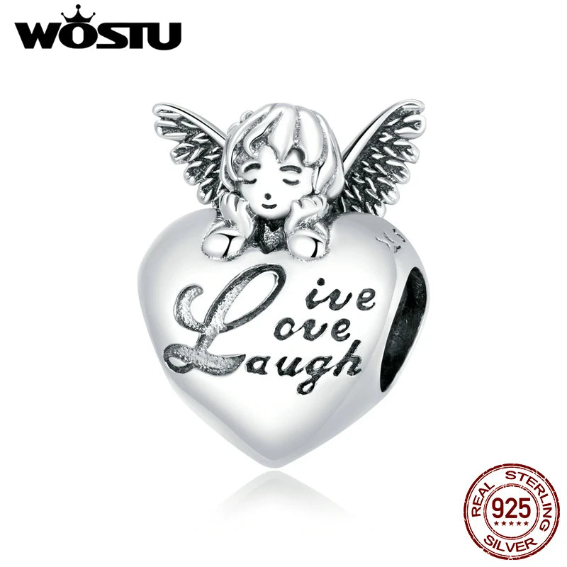 Thanksgiving Angel Charm 925 Silver Heart Bead for Bracelet Necklace CQC1633