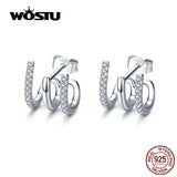 925 Silver Twisted Stud Earrings Square Zircon Women FIE585