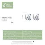 925 Silver Twisted Stud Earrings Square Zircon Women FIE585