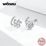 925 Silver Twisted Stud Earrings Square Zircon Women FIE585