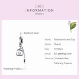 Toothbrush & Cup Charm 925 Sterling Silver Pendant Bead