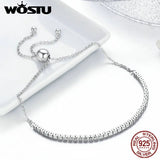Real 925 Sterling Silver Sparkling Strand Chain Bracelet Women Fine Jewelry