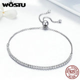 Real 925 Sterling Silver Sparkling Strand Chain Bracelet Women Fine Jewelry