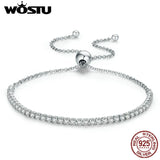Real 925 Sterling Silver Sparkling Strand Chain Bracelet Women Fine Jewelry