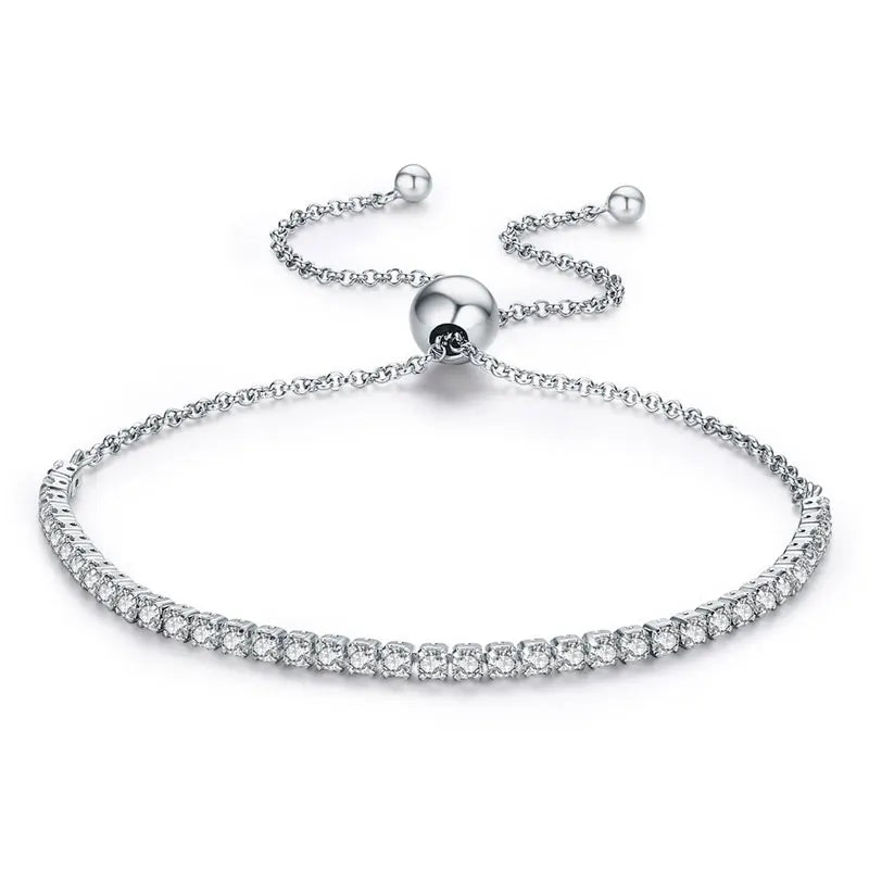 Real 925 Sterling Silver Sparkling Strand Chain Bracelet Women Fine Jewelry