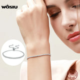 Real 925 Sterling Silver Sparkling Strand Chain Bracelet Women Fine Jewelry