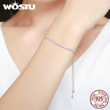 Real 925 Sterling Silver Sparkling Strand Chain Bracelet Women Fine Jewelry