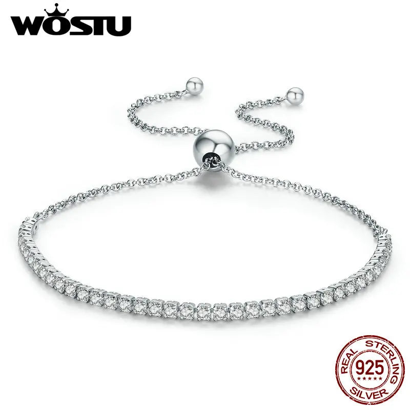 925 Sterling Silver Sparkling Chain Bracelet Wedding Fine Jewelry
