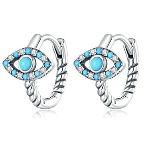 Turquoise Demon Eye Hoop Earrings 925 Sterling Silver CZ Circle Small Earrings