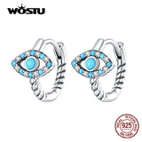 Turquoise Demon Eye Hoop Earrings 925 Sterling Silver CZ Circle Small Earrings