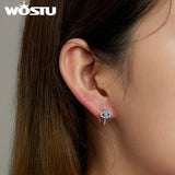 Turquoise Demon Eye Hoop Earrings 925 Sterling Silver CZ Circle Small Earrings
