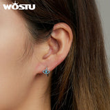 Turquoise Demon Eye Hoop Earrings 925 Sterling Silver CZ Circle Small Earrings