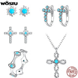 Turquoise 925 Silver Evil Eye Rings Cross Drop Earrings Necklace Women Jewelry