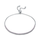 925 Silver Pink CZ Strand Bracelet Tennis Women Jewelry