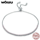 925 Silver Pink CZ Strand Bracelet Tennis Women Jewelry