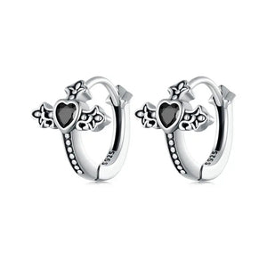 925 Silver Zircon Cross Hoop Earrings Retro Punk Hip Hop Jewelry