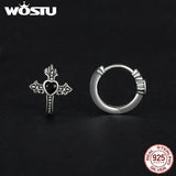 925 Silver Zircon Cross Hoop Earrings Retro Punk Hip Hop Jewelry