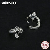 925 Silver Zircon Cross Hoop Earrings Retro Punk Hip Hop Jewelry