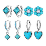 925 Silver Turquoise Drop Hoop Stud Earrings Wedding Anniversary Party Gift
