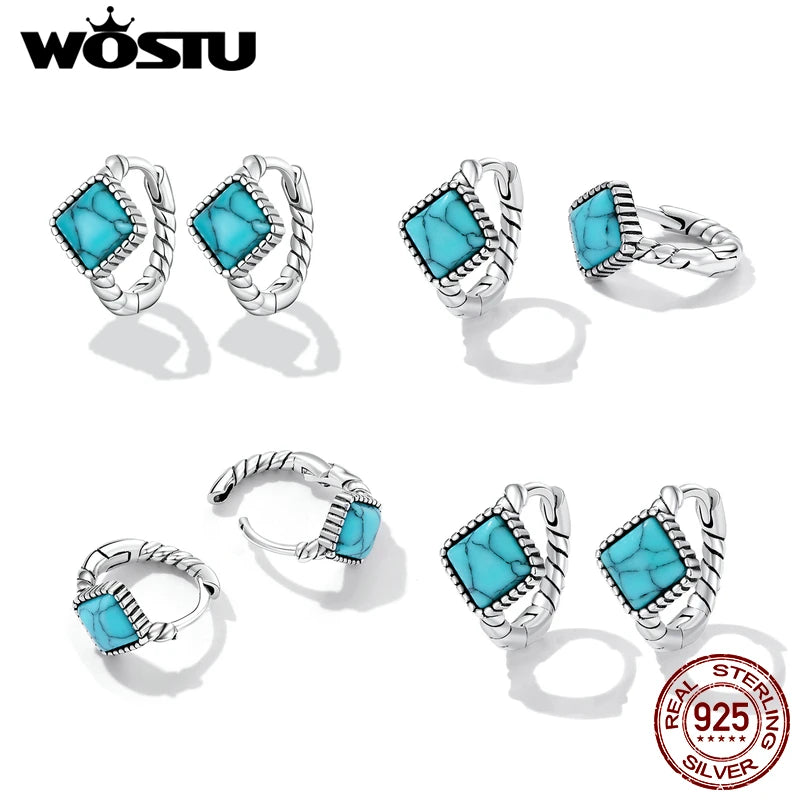 925 Silver Turquoise Drop Hoop Stud Earrings Wedding Anniversary Party Gift