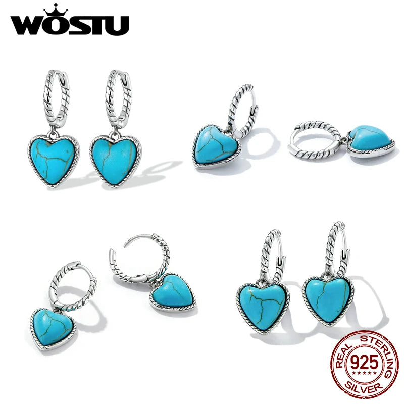 925 Silver Turquoise Drop Hoop Stud Earrings Wedding Anniversary Party Gift