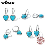 925 Silver Turquoise Drop Hoop Stud Earrings Wedding Anniversary Party Gift