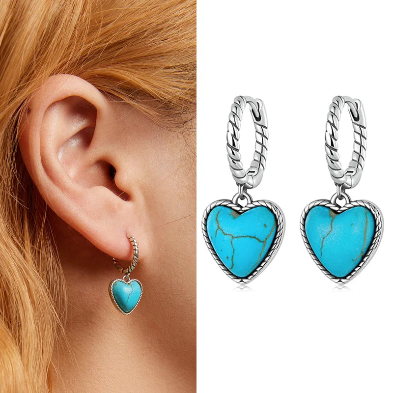 925 Silver Turquoise Drop Hoop Stud Earrings Wedding Anniversary Party Gift