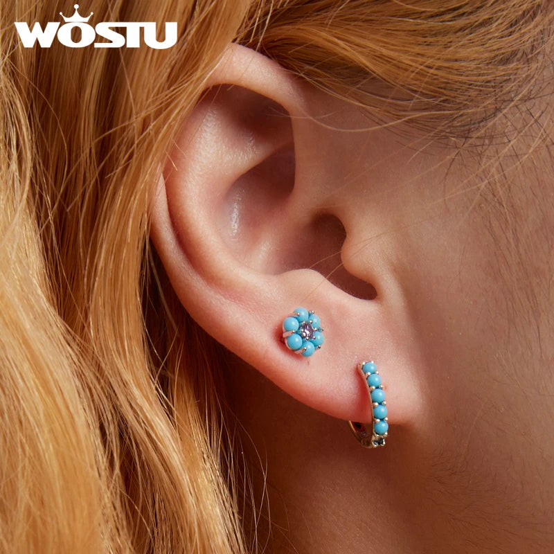 925 Silver Turquoise Drop Hoop Stud Earrings Wedding Anniversary Party Gift