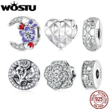 925 Sterling Silver Zircon Flower Moon Heart Charm for Bracelet Necklace DIY