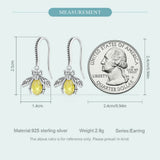 925 Silver Honey Bee Dangle Earrings Yellow Zircon Insect Hooks