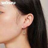 925 Silver Honey Bee Dangle Earrings Yellow Zircon Insect Hooks