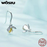 925 Silver Honey Bee Dangle Earrings Yellow Zircon Insect Hooks