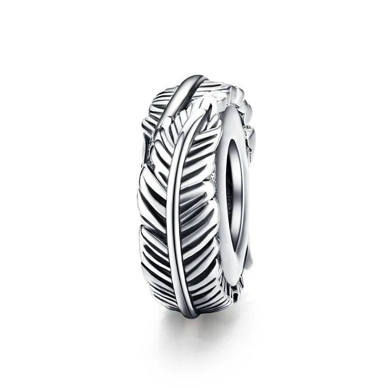 Vintage Feather Silicone Spacer Beads 925 Sterling Silver Stopper