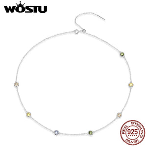 925 Silver Pink Rope Chain Necklace Rainbow Girl Jewelry