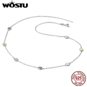 925 Silver Pink Rope Chain Necklace Rainbow Girl Jewelry