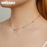 925 Silver Pink Rope Chain Necklace Rainbow Girl Jewelry