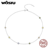 925 Silver Pink Rope Chain Necklace Rainbow Girl Jewelry