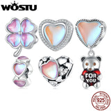 WOUST 925 Silver Rainbow Crystal Clover Bead Pendant