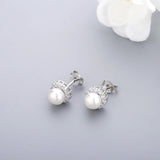 S925 Sterling Silver Pearl Earrings with Diamond Studs