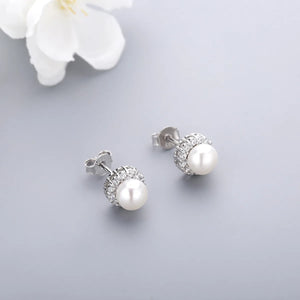 S925 Sterling Silver Pearl Earrings with Diamond Studs